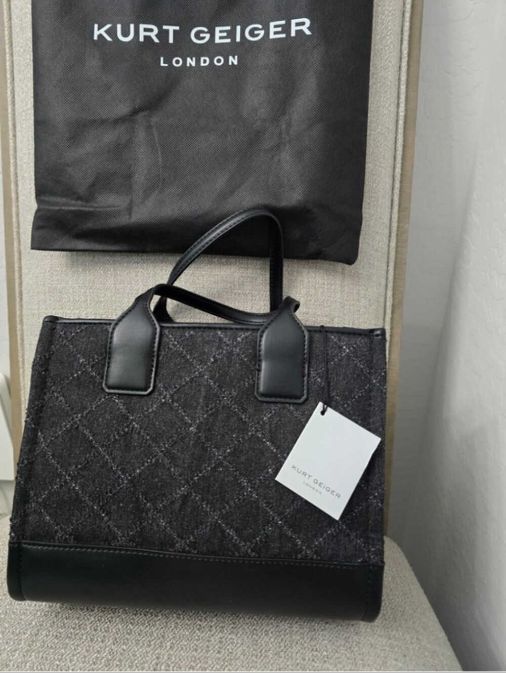 Kurt Geiger London Small Surrey Quilted Denim Tweed Tote